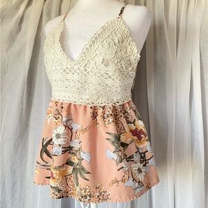 Floral Design Top With Adjustable Straps Size Medium/  Back Tie